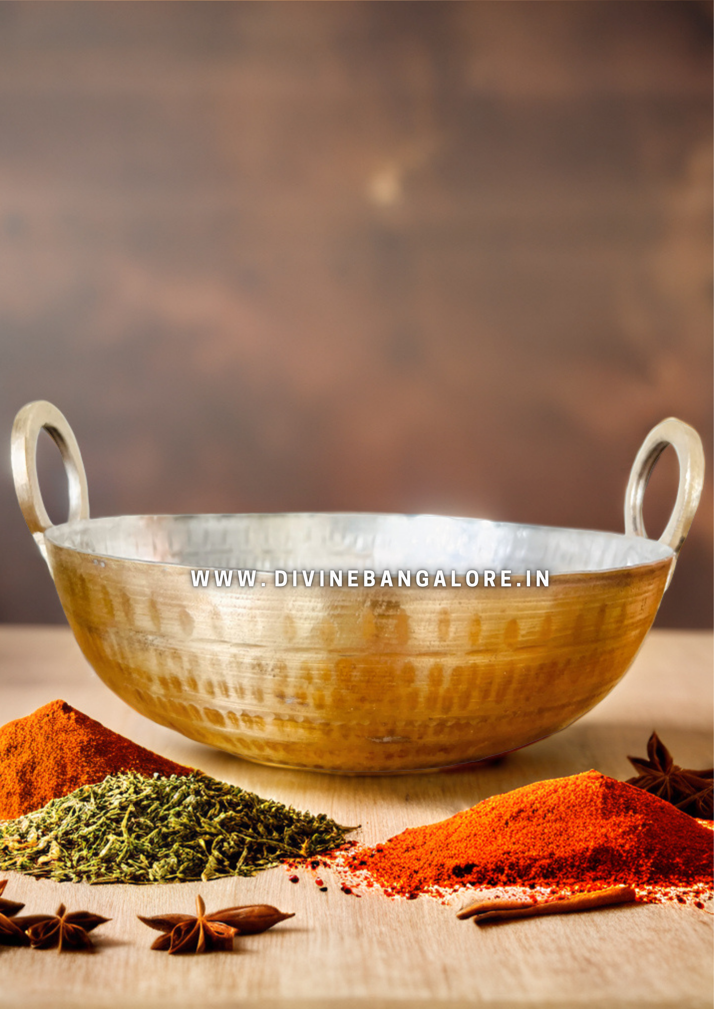 Flat Base Hammered Brass Kadhai - Tin(Kalai) Coated