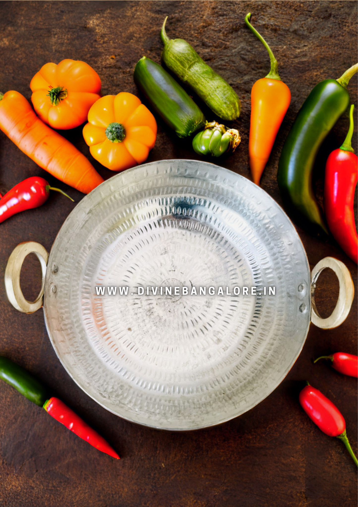 Flat Base Hammered Brass Kadhai - Tin(Kalai) Coated