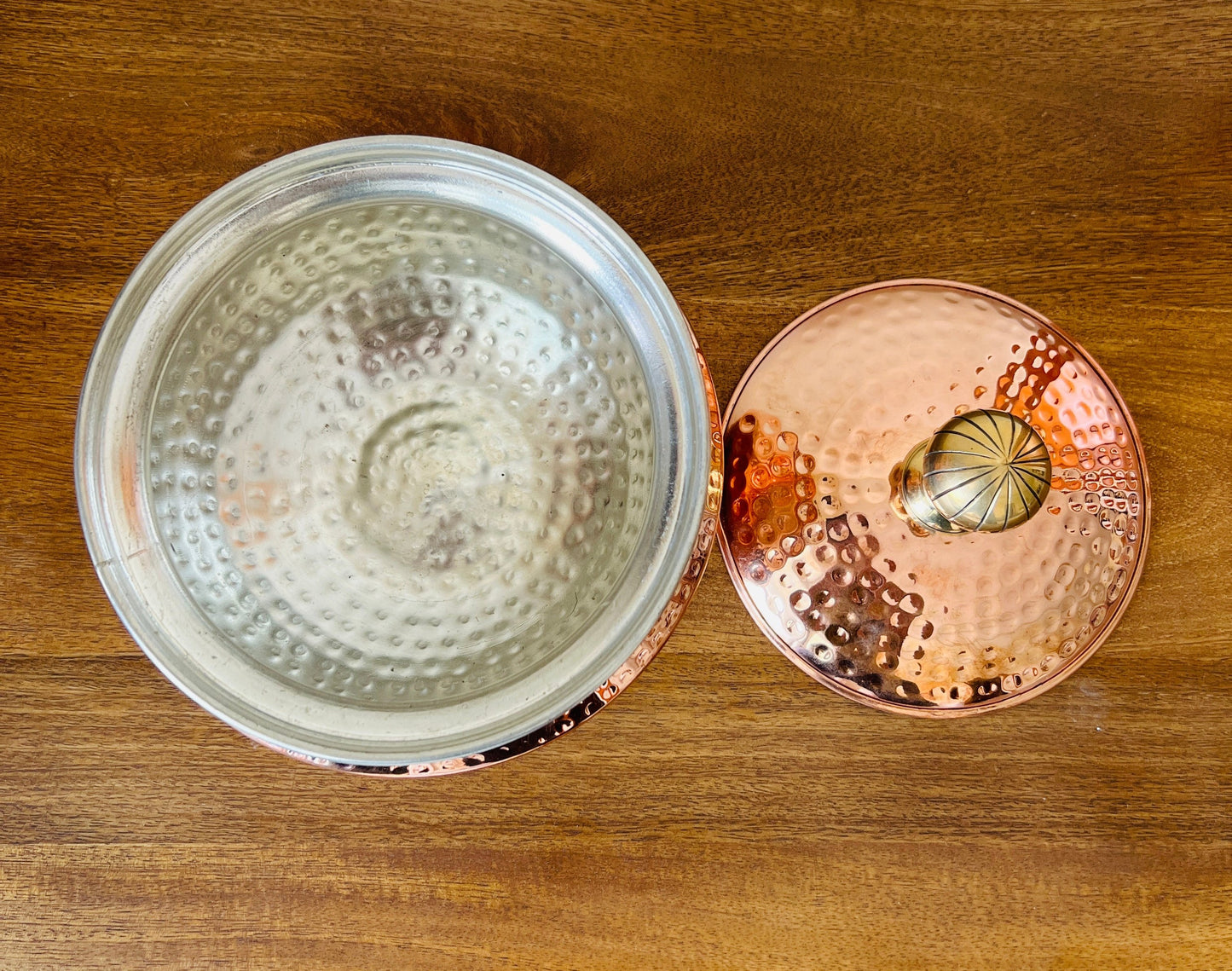 Hammered Copper Handi with Lid- Tin(Kalai) Coated