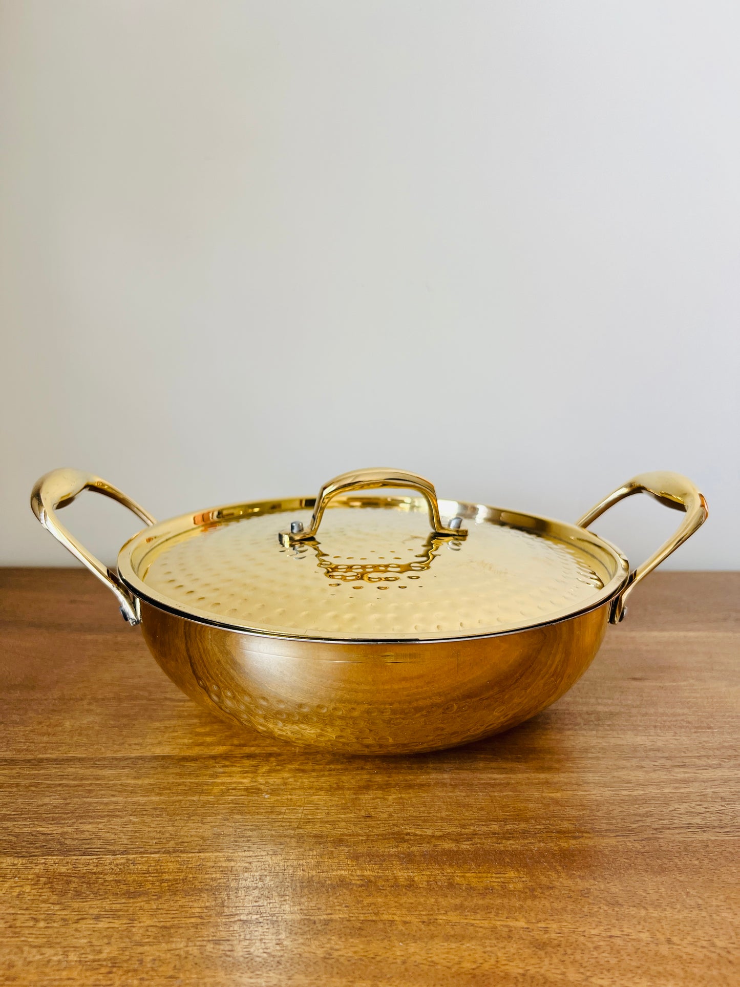 Hammered Brass Kadhai with Lid- Tin(Kalai) Coated
