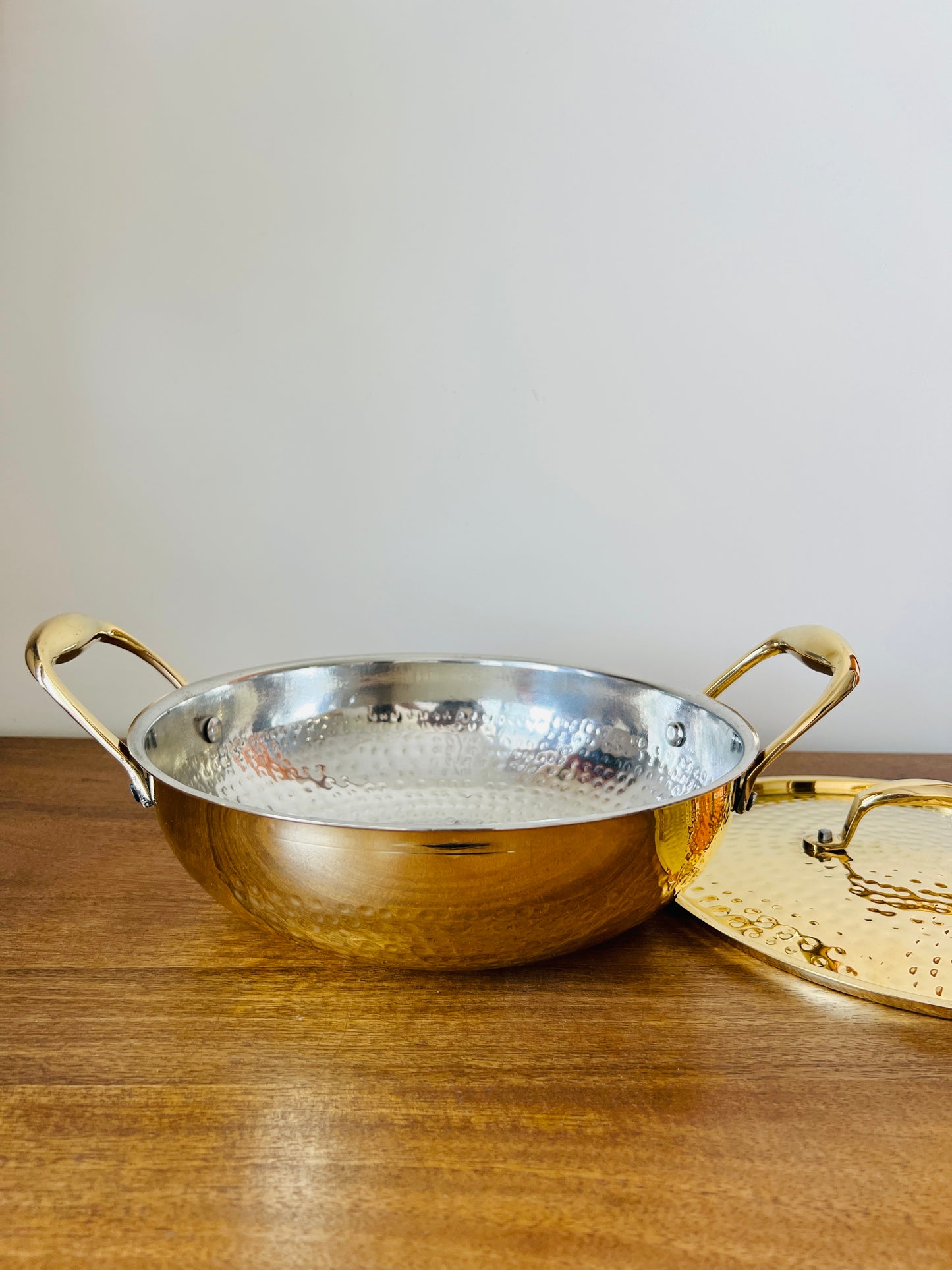 Hammered Brass Kadhai with Lid- Tin(Kalai) Coated
