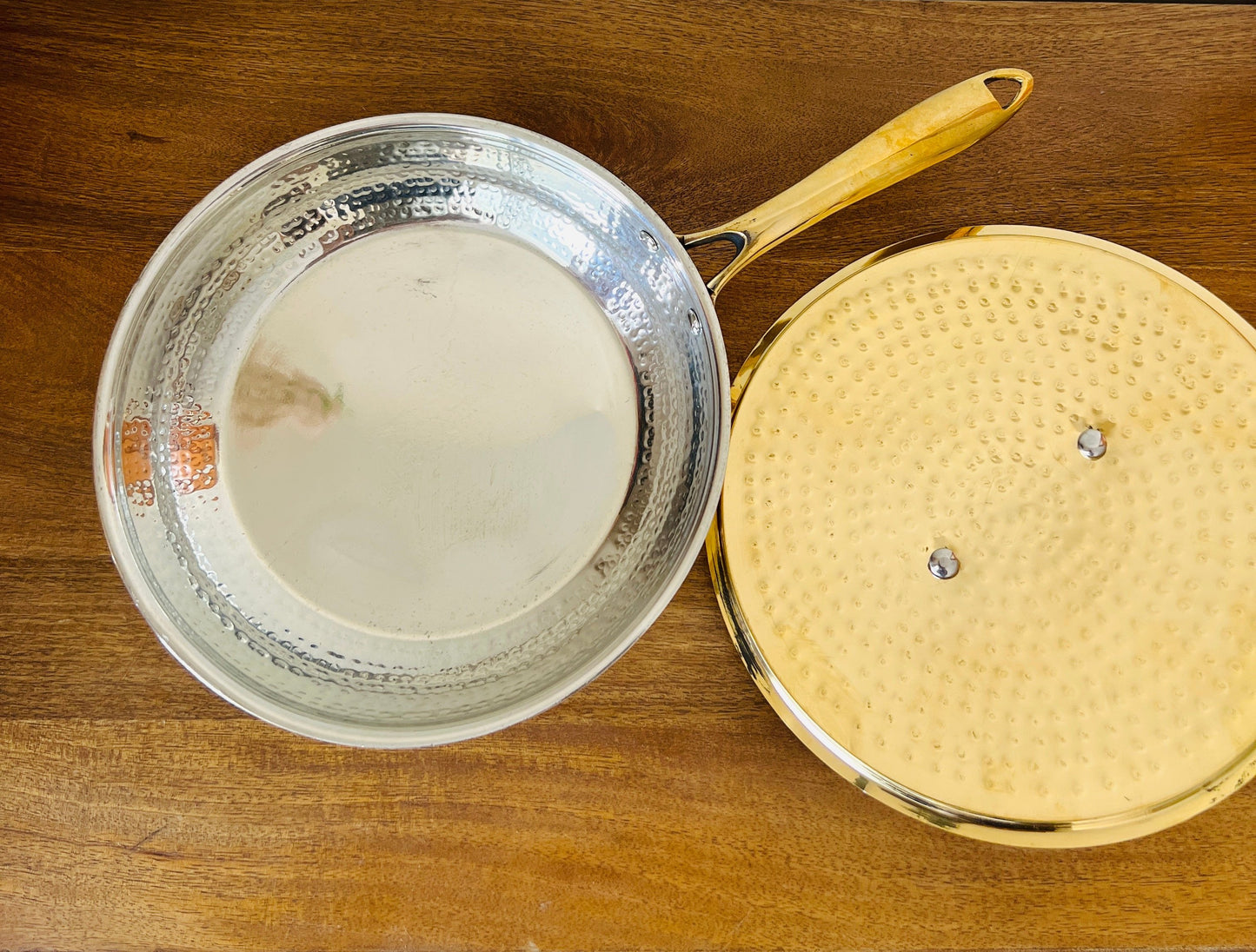Hammered Brass Pan with Lid- Tin(Kalai) Coated