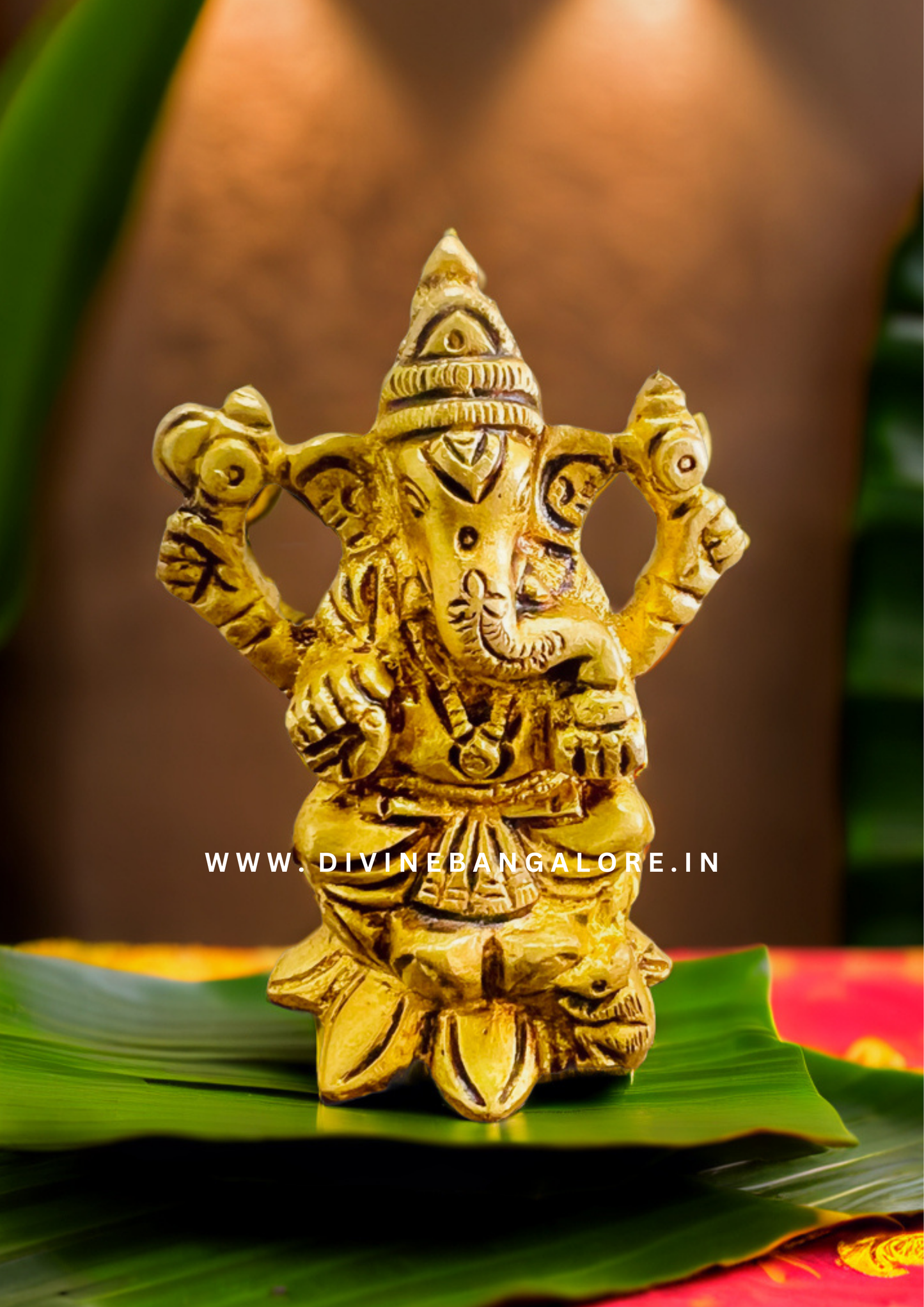 Handcrafted Antique Brass Ganapati Seated on Lotus