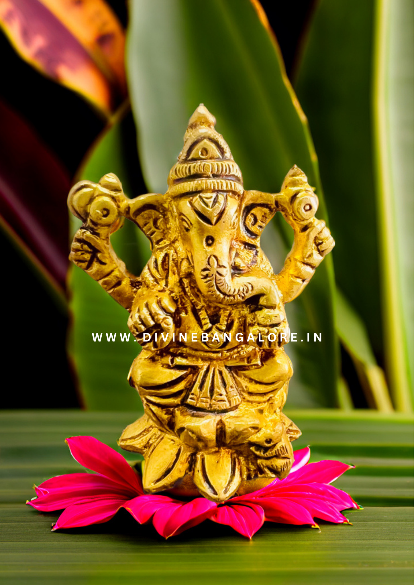 Handcrafted Antique Brass Ganapati Seated on Lotus