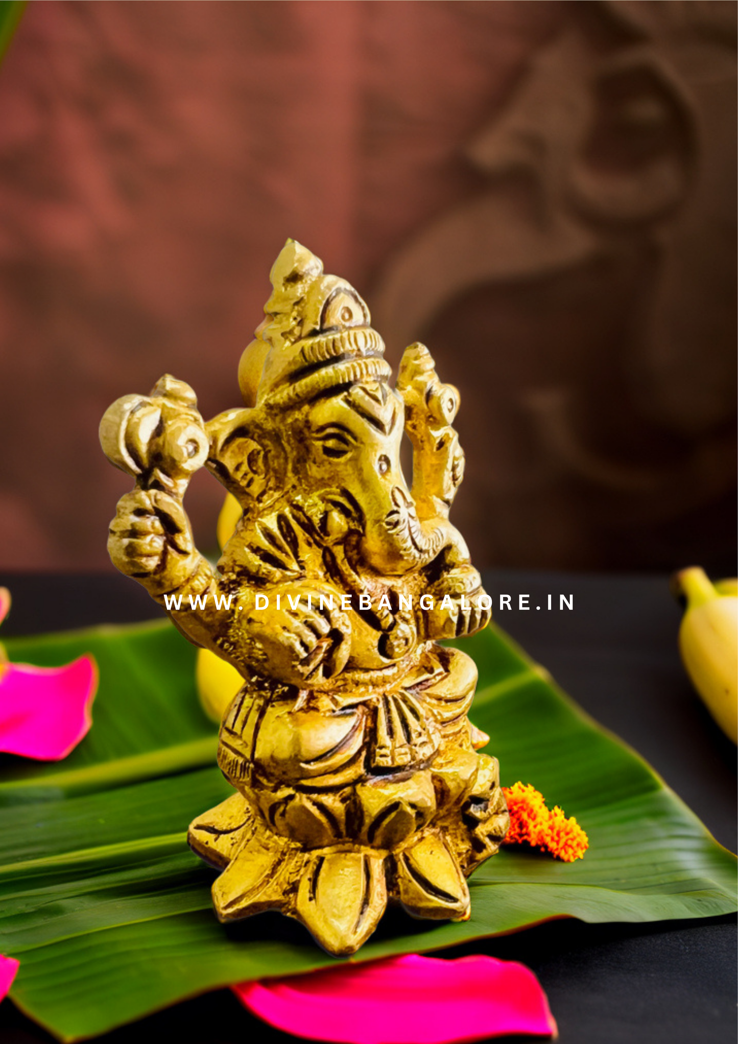 Handcrafted Antique Brass Ganapati Seated on Lotus