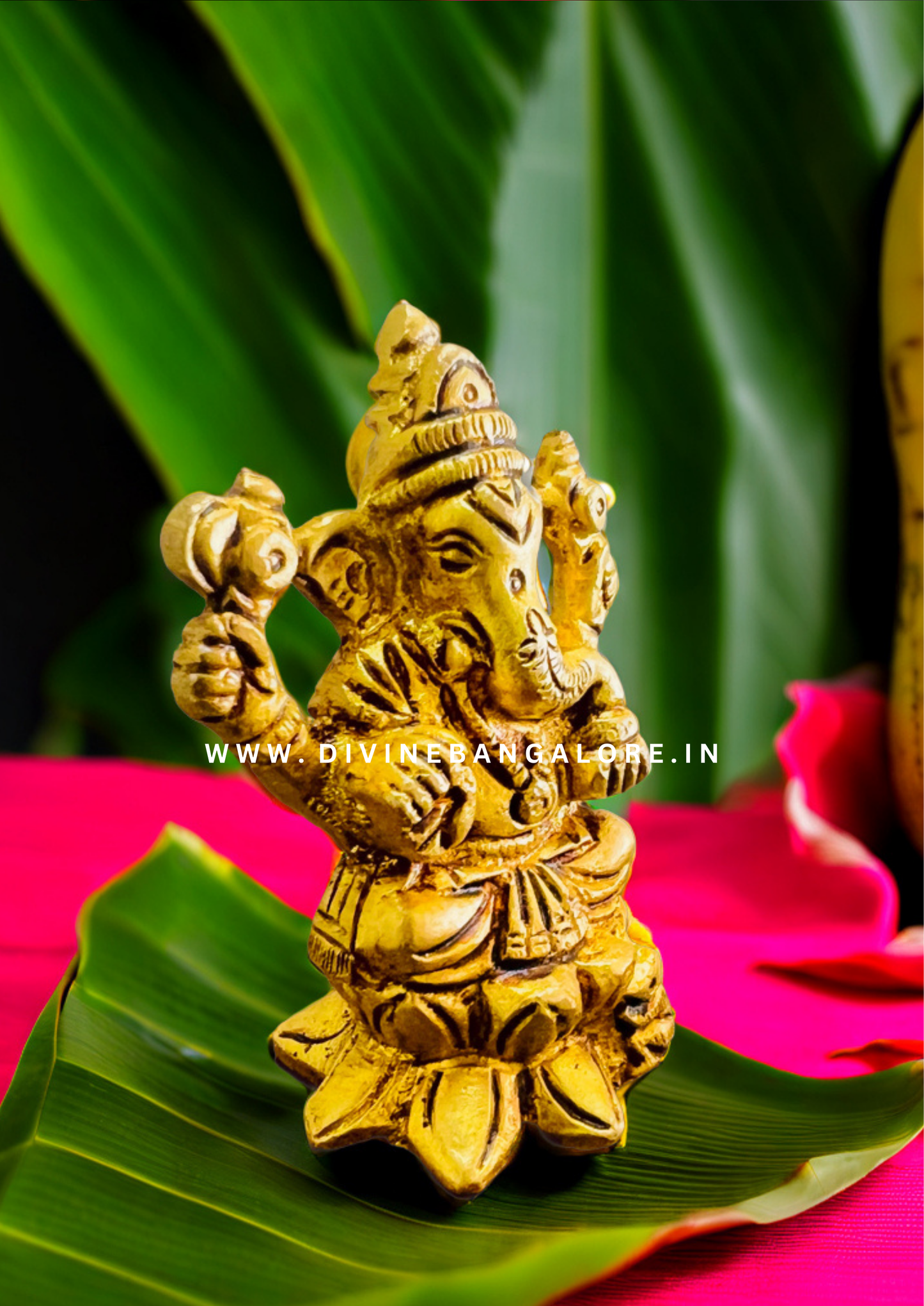 Handcrafted Antique Brass Ganapati Seated on Lotus