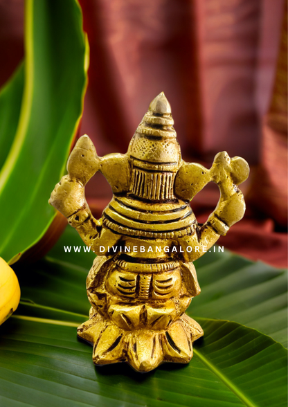 Handcrafted Antique Brass Ganapati Seated on Lotus