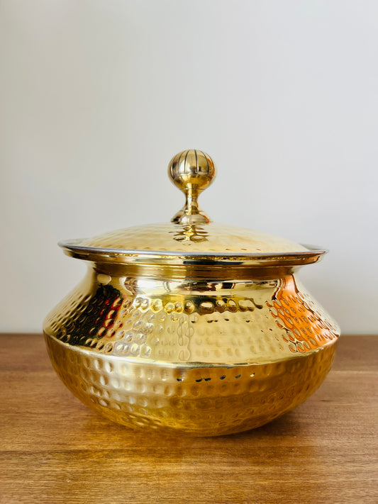 Hammered Brass Handi with Lid- Tin(Kalai) Coated