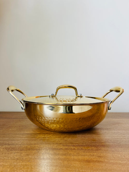 Hammered Brass Kadhai with Lid- Tin(Kalai) Coated