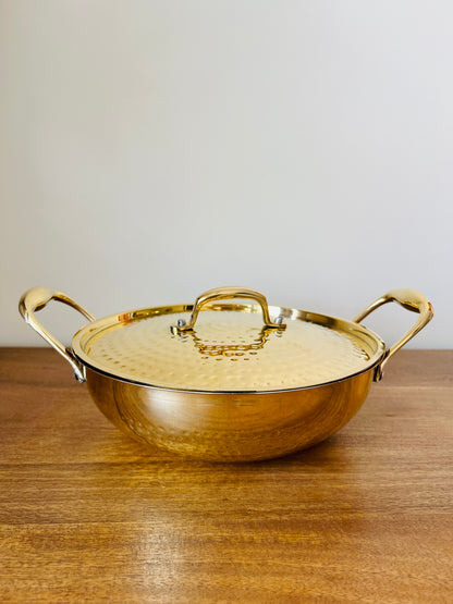 Hammered Brass Kadhai with Lid- Tin(Kalai) Coated