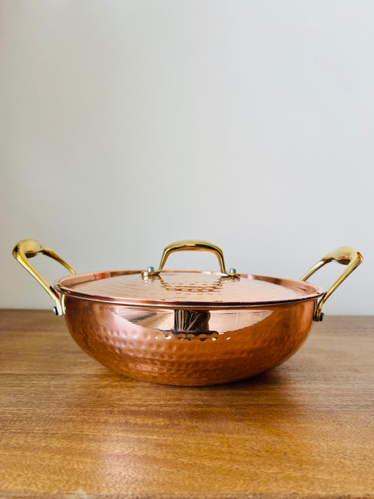 Hammered Copper Kadhai with Lid- Tin(Kalai) Coated