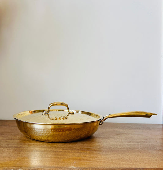 Hammered Brass Pan with Lid- Tin(Kalai) Coated